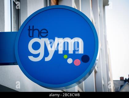 The Gym Group, British low cost Member gym - logo esterno / segnaletica - Londra Foto Stock