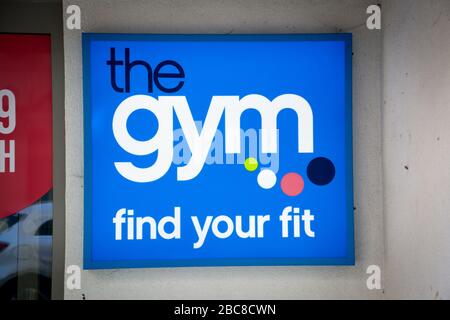 The Gym Group, British low cost Member gym - logo esterno / segnaletica - Londra Foto Stock