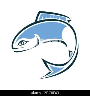 Modello vettoriale disegno logo FISH. Segno rotondo. Ristorante di pesce negozio negozio logotipo concetto icona. Illustrazione Vettoriale