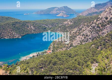 Oludeniz, o Olu Deniz, Provincia di Mugla, Turchia. La laguna blu. Foto Stock