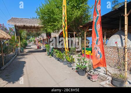 Asia, Indonesia, West Nusa Tenggara, Gili Air, ingresso al pura Vida Guest House and Restaurant Foto Stock