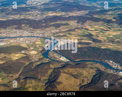 Veduta aerea, Aare con la centrale nucleare di Beznau Foto Stock