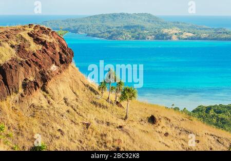 Vista dall'alto dell'isola di Nacula e dell'Isola di Nanuya Lailai, del gruppo dell'isola di Yasawa, delle Fiji Foto Stock