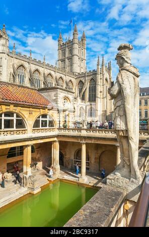 Vista dei Bagni Romani e Cattedrale, bagno, Somerset, Regno Unito Foto Stock