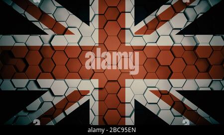 UK flag sfondo astratto, esagoni rappresentazione 3d illustrazione Foto Stock