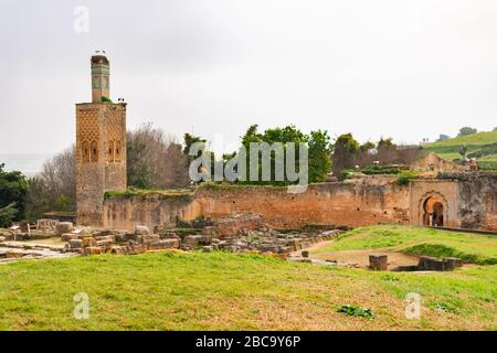 Rovine di una moschea a Chellah in Rabat Marocco Foto Stock