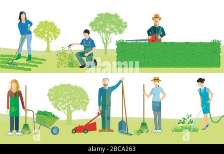 Giardinieri di lavorare nel giardino Illustrazione Vettoriale