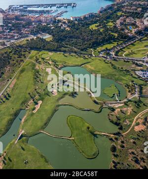 Veduta aerea, campo da golf di Santa Ponsa II, Port Adriano, Calvià, Mallorca, Spagna, Europa, Isole Baleari Foto Stock