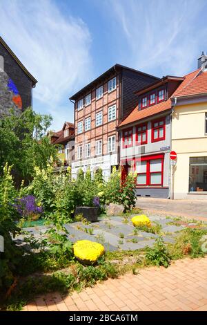 Schelfstadt con case a graticcio, Meclemburgo-Pomerania occidentale, Germania, Europa Foto Stock