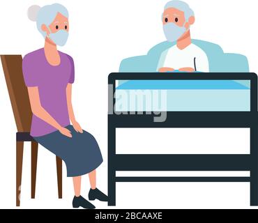 nonni coppia in camera da letto scena Illustrazione Vettoriale