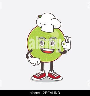 Un'illustrazione del personaggio della mascotte Cartoon di Cantaloupe Melon in un abito da chef e cappello bianco Foto Stock