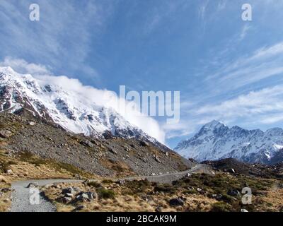 Aoraki (Monte Cook) dalla pista della Hooker Valley Foto Stock