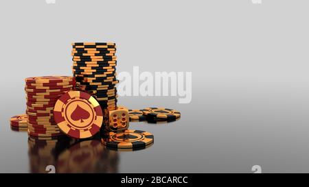 Casino jackpot e gioco d'azzardo concept background. Roulette. Carte, dadi  e fiches da casinò sullo sfondo della slot machine. figura 3d Foto stock -  Alamy