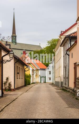Svezia, Sud-Est Svezia, Lake Vattern Area, Vadstena, strada della città vecchia Foto Stock