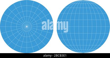Pianeta terra visto dal palo e vista frontale. Griglia dei meridiani e paralleli / latitudine e longitudine. Illustrazioni vettoriali 3D Illustrazione Vettoriale
