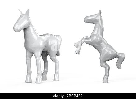 rendering 3d con cavalli poligonali su sfondo bianco Foto Stock