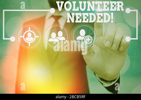 Scrittura di testo necessari volontari. Foto concettuale necessario lavorare per organizzazione senza essere pagati Foto Stock