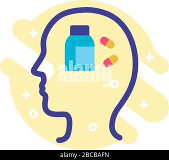 profilo con droga bottiglia mentale linea di salute icona stile Illustrazione Vettoriale
