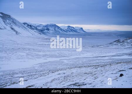 Penisola di Snaefelsnes, Islanda in condizioni invernali. Foto Stock