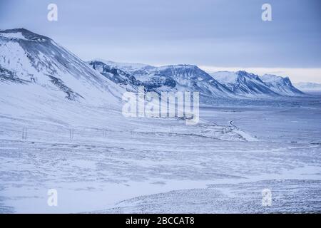 Penisola di Snaefelsnes, Islanda in condizioni invernali. Foto Stock