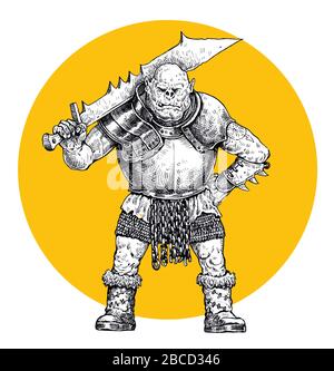 ORC con una spada gigante. Illustrazione di fantasia. Foto Stock