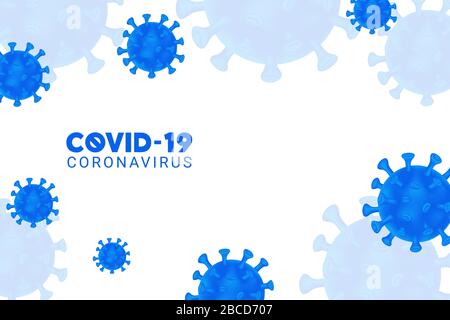 Virus Corona. COVID-19. Romanzo Coronavirus (2019-nCoV). Virus Covid 19-NCP. Sfondo bianco con cellule virali blu 3d realistiche. Illustrazione Vettoriale