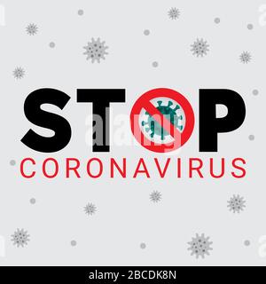 Segni attenzione coronavirus. Attenzione COVID-19. Arrestare il virus della corona. Focolaio di coronavirus. Arrestare i sintomi COVID-19 2019-nCov. Illustrazione Vettoriale