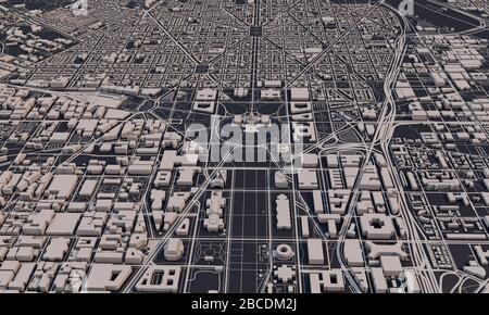Washington DC mappa della città 3D rendering. Vista satellitare aerea. Foto Stock