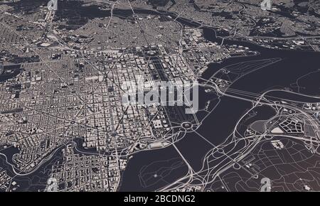 Washington DC mappa della città 3D rendering. Vista satellitare aerea. Foto Stock