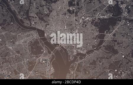 Washington DC mappa della città 3D rendering. Vista satellitare aerea. Foto Stock