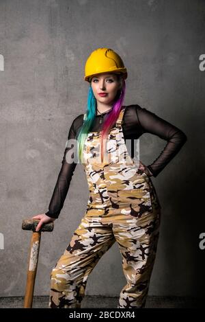 Femmina Lavoratore di costruzione Foto Stock