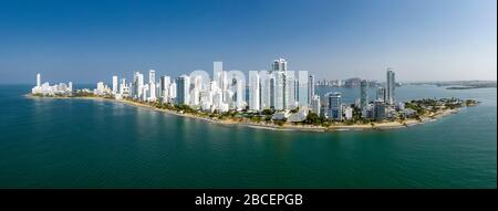 Bella vista panoramica aerea del quartiere di Bocagrande, Cartagena, Colombia Foto Stock
