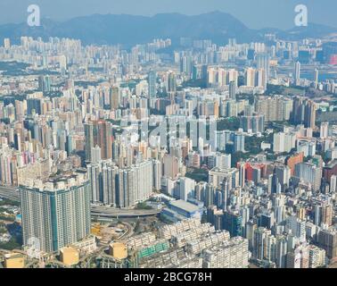 Hong Kong, Cina. Veduta aerea di Kowloon. Densità urbana. Foto Stock