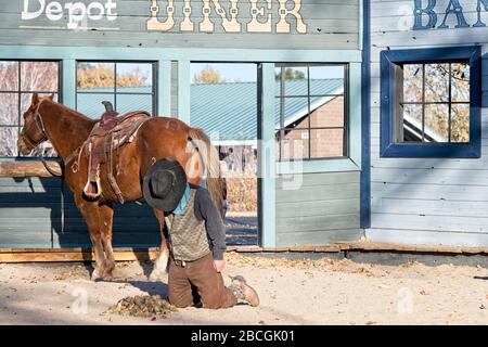 I cowboys della finta 'Cataract Creek Gang' show in Williams, Arizona USA Foto Stock