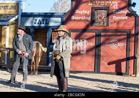 I cowboys della finta 'Cataract Creek Gang' show in Williams, Arizona USA Foto Stock