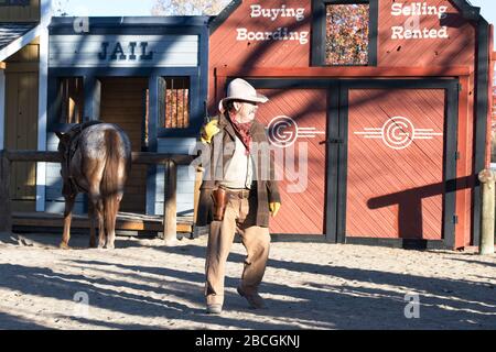 I cowboys della finta 'Cataract Creek Gang' show in Williams, Arizona USA Foto Stock