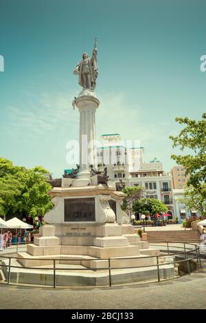 San Juan, Porto Rico - 25 giugno 2015: Monumento di Cristoforo Colombo nella vecchia San Juan, Porto Rico Foto Stock