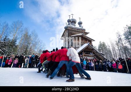 Malye Korely. Combattimenti russi. Combattimenti a mano della Russia. Russia, regione di Arkhangelsk Foto Stock