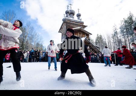 Malye Korely. Combattimenti russi. Combattimenti a mano della Russia. Russia, regione di Arkhangelsk Foto Stock