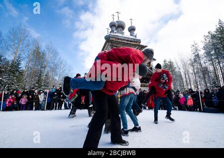 Malye Korely. Combattimenti russi. Combattimenti a mano della Russia. Russia, regione di Arkhangelsk Foto Stock