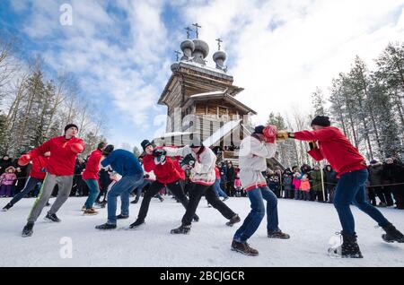 Malye Korely. Combattimenti russi. Combattimenti a mano della Russia. Russia, regione di Arkhangelsk Foto Stock