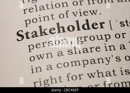 Dizionario falso, definizione del dizionario della parola stakeholder. Foto Stock