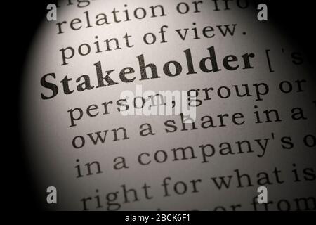 Dizionario falso, definizione del dizionario della parola stakeholder. Foto Stock