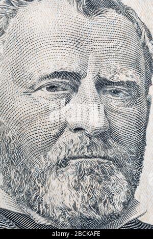 Il presidente DEGLI STATI UNITI Ulysses Grant ritratto su cinquanta dollari Bill macro Foto Stock