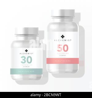 Vector Medical Beauty Therapy Supplement Vitamin White Plastic Jar Illustrazione Vettoriale