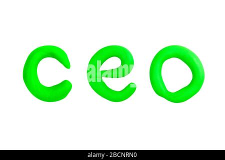 Green CEO, Chief Executive Officer, managing director text, lettere in plastilina, semplice modellazione Clay Vibrant font isolato su bianco Foto Stock