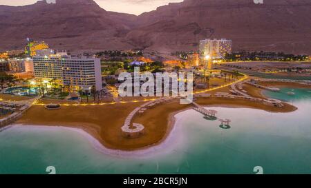 Mare morto in Israele, vista aerea drone Foto Stock