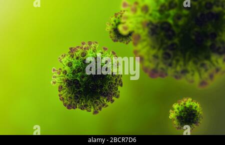 Macro visualizzazione di nuove cellule polmonari da coronavirus, illustrazione con spazio vuoto Foto Stock