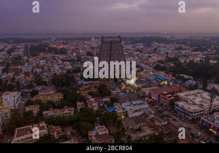 Srirangam famoso tempio a Tiruchirappalli, India, vista aerea droni Foto Stock