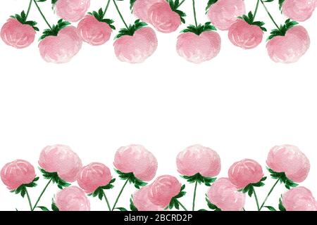 bordo floreale con fiori di peonia rosa, decorazione floreale giorno madri, disegno di peonies acquerello per carta, invito o banner Foto Stock